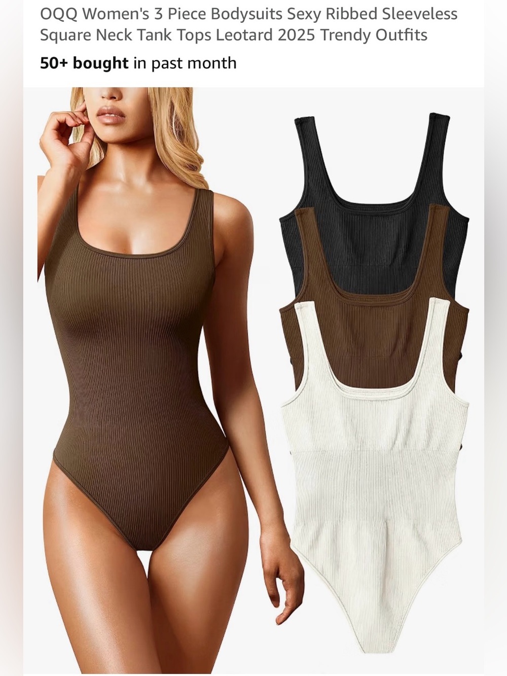 Ribbed Square Neck Tank Bodysuit *SELLING BLACK AND BROWN ONLY*